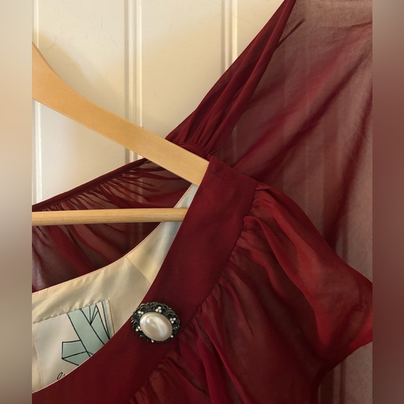 Modcloth Burgundy Midi Dress with Cap Sleeves & Snap-On Cape - Picture 6 of 7